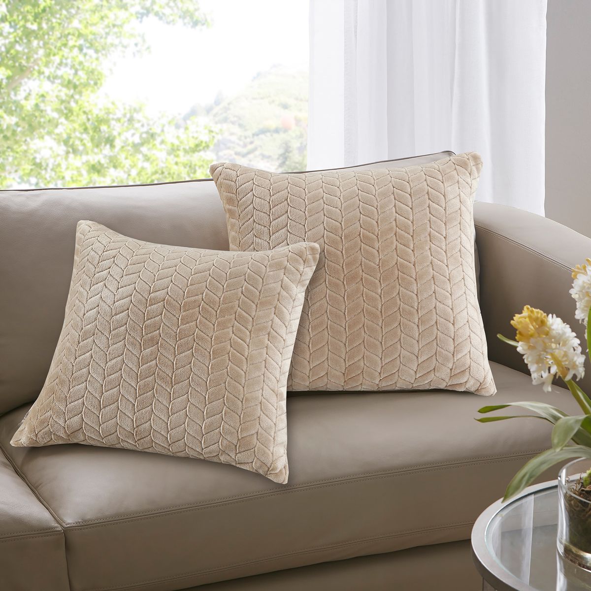 JUST HOME COLLECTION - Set de 2 cojines Flanel Taupe 40x40 cm