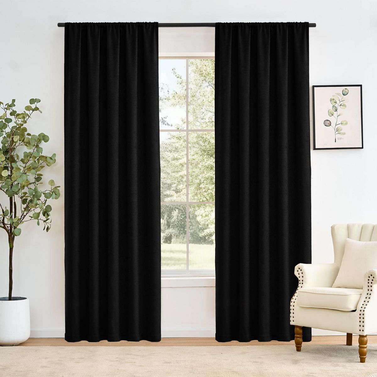 JUST HOME COLLECTION - Cortina Semi Opaca 1 paño 140x220 cm Negro Pasador