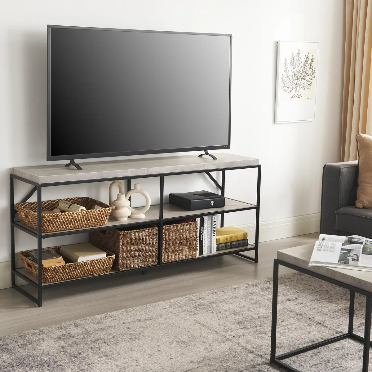 JUST HOME COLLECTION - Mesa de TV 65 " Talara Mármol, Negro 152.4x39x69 cm