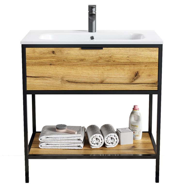Mueble Baño TAIPEI madera, negro 80x85x46 cm