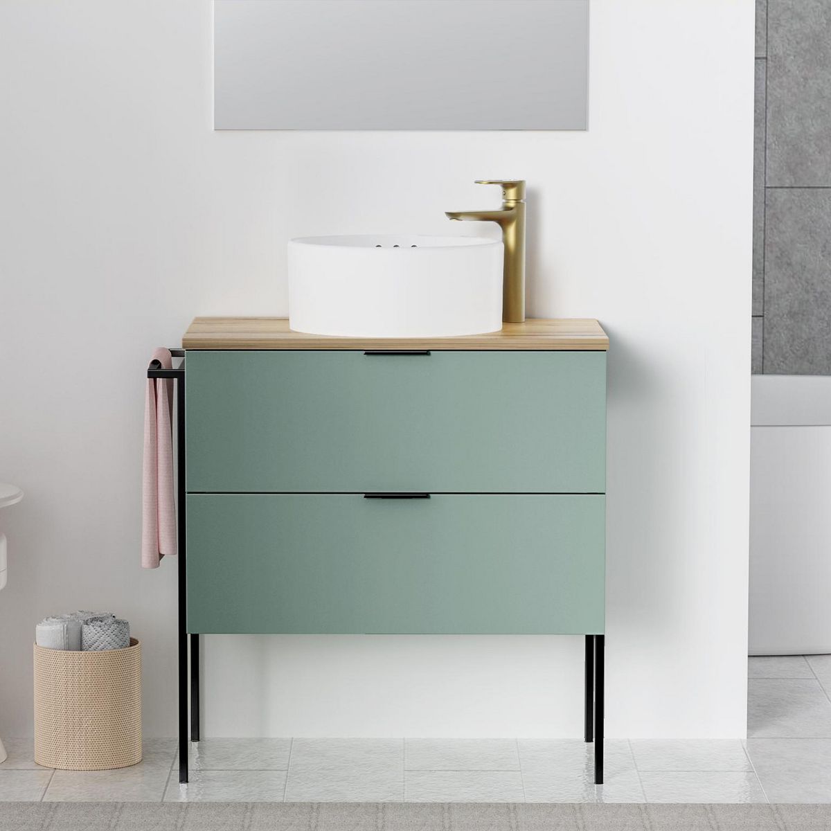 SENSI DACQUA - Mueble Baño ESTOCOLMO Verde sage, madera 80x52x46 cm