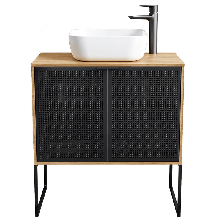Mueble Baño RIAD Negro; Roble 80x80x46 cm