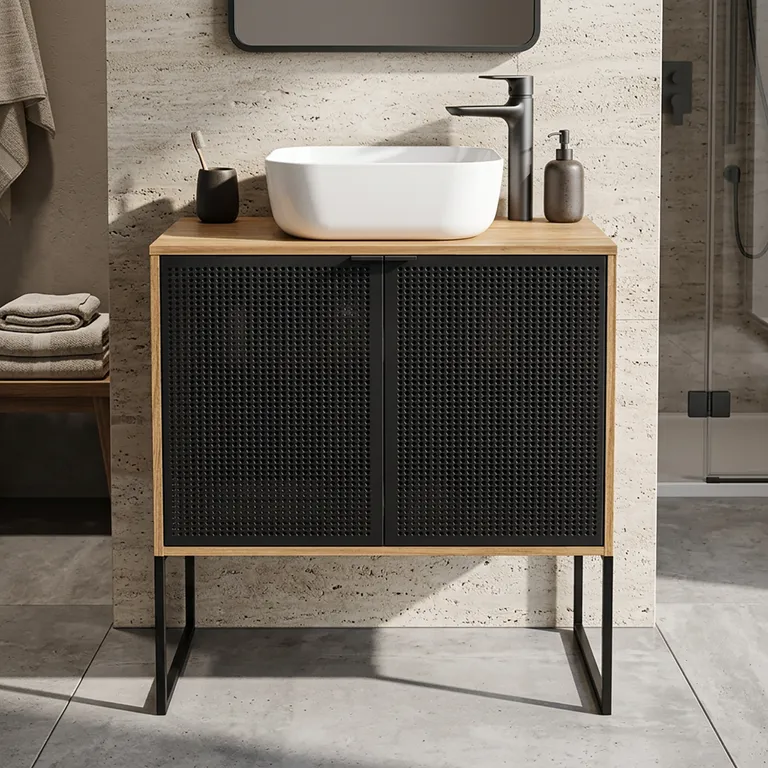 Mueble Baño RIAD Negro; Roble 80x80x46 cm