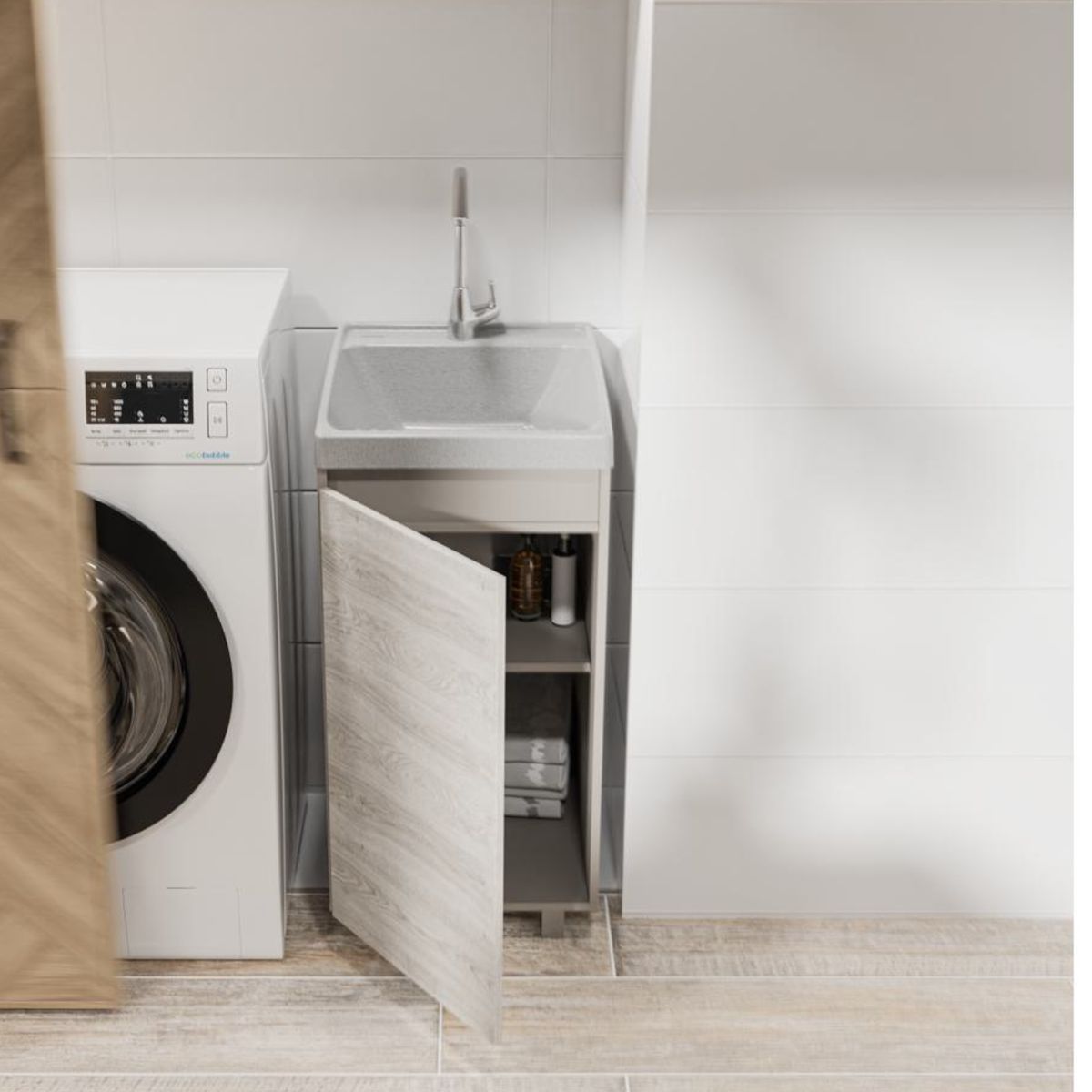 CORONA - Lavadero Porcelana Gris 45x86x60 cm+ Mueble