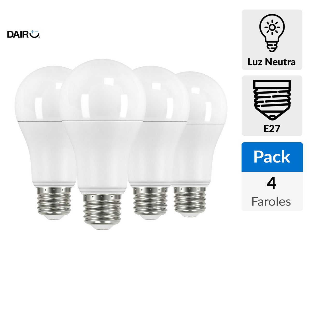 DAIRU - Pack 4 Ampolletas Led 75 W E27 1060 lm Luz Neutro