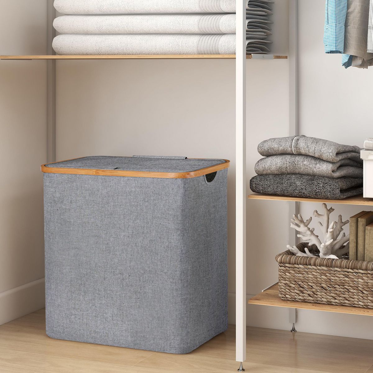 JUST HOME COLLECTION - Cesto de ropa 54x54x33 cm 96.2 l Gris