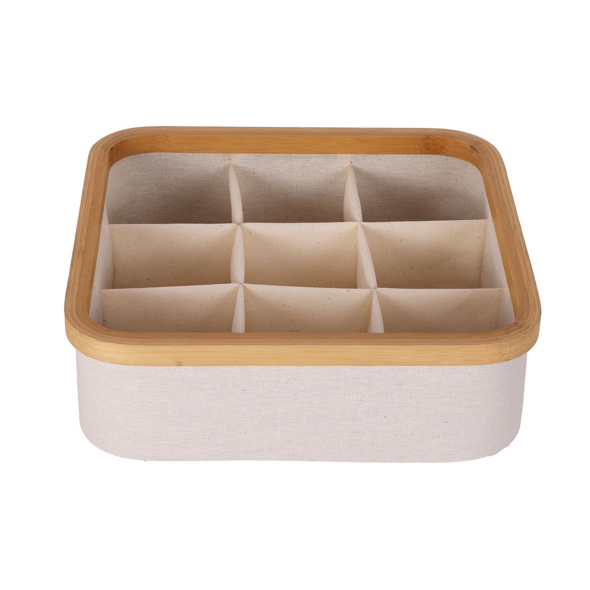 JUST HOME COLLECTION - Caja Organizadora 9 Divisiones Tela Bambú 30x9x30 cm Beige