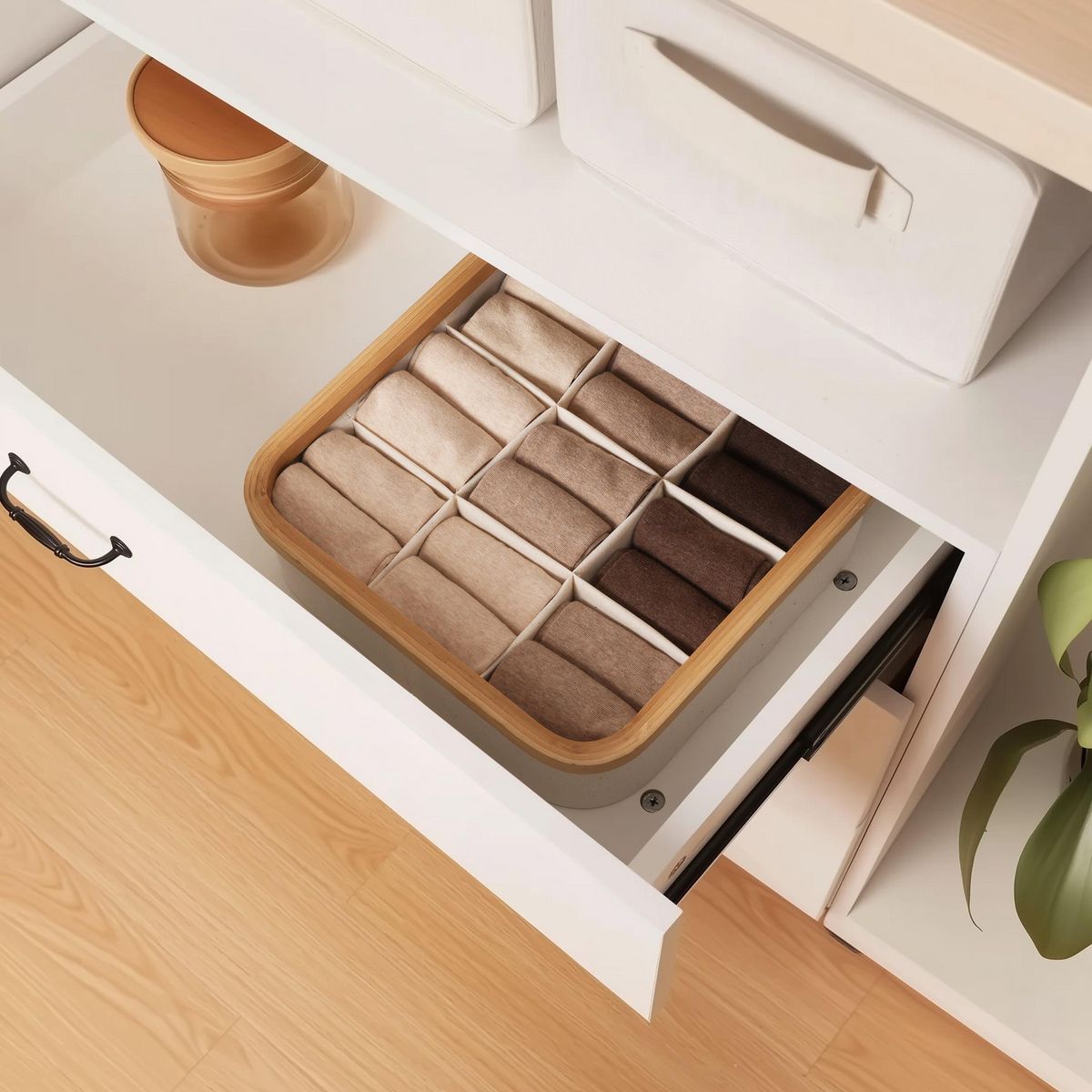 JUST HOME COLLECTION - Caja Organizadora 9 Divisiones Tela Bambú 30x9x30 cm Beige