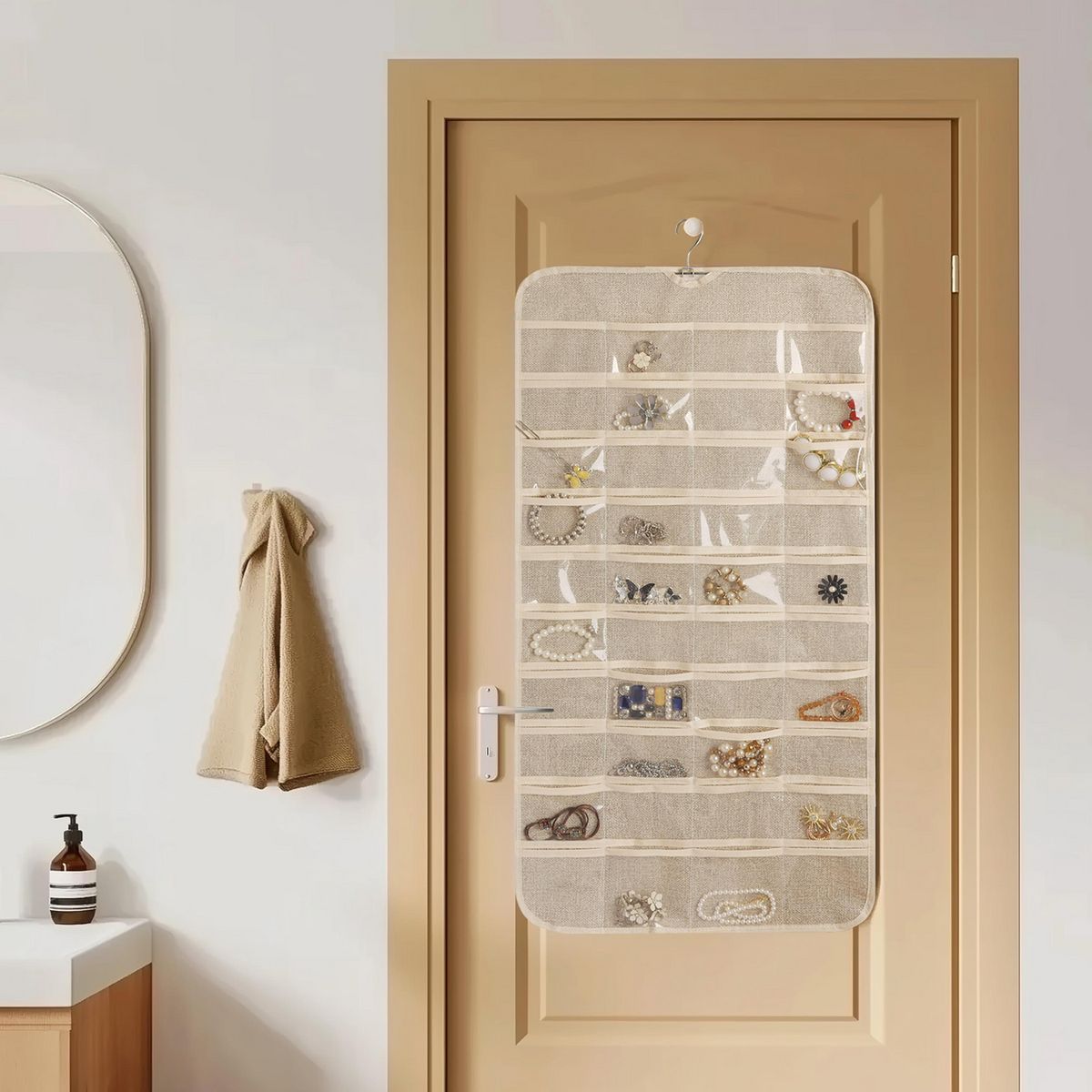 JUST HOME COLLECTION - Organizador Colgante de Joyas 43x86x1 cm Beige