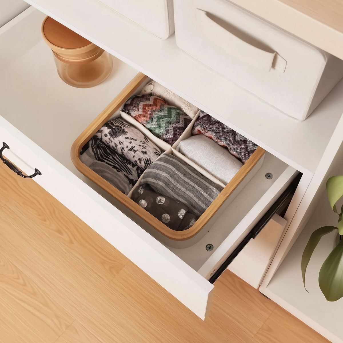 JUST HOME COLLECTION - Caja Organizadora Tela 4 Divisiones 30x9x30 cm 8.1 l Beige