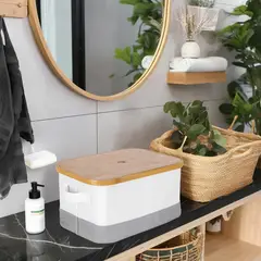 JUST HOME COLLECTION - Organizador de Tela con Tapa 38x20x26 cm Blanco/Gris