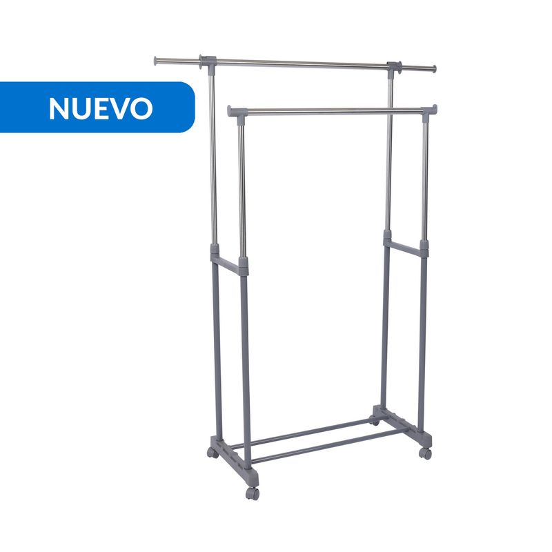 JUST HOME COLLECTION - Perchero Doble Barra con Ruedas  Gris
