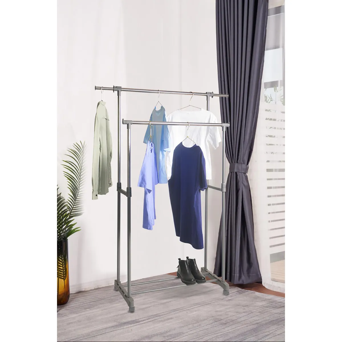 JUST HOME COLLECTION - Perchero Doble Barra con Ruedas Gris