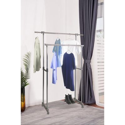 Imagen 2 del producto Perchero Doble Barra con Ruedas Gris