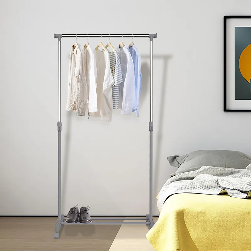 JUST HOME COLLECTION - Perchero una Barra con Ruedas Metal Gris