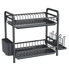 JUST HOME COLLECTION - Secaplatos 2 niveles negro 50,3x25,9x24 cm