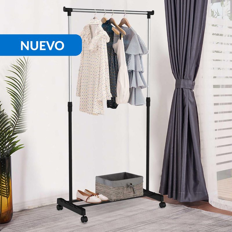 JUST HOME COLLECTION - Perchero una Barra con Ruedas  Negro