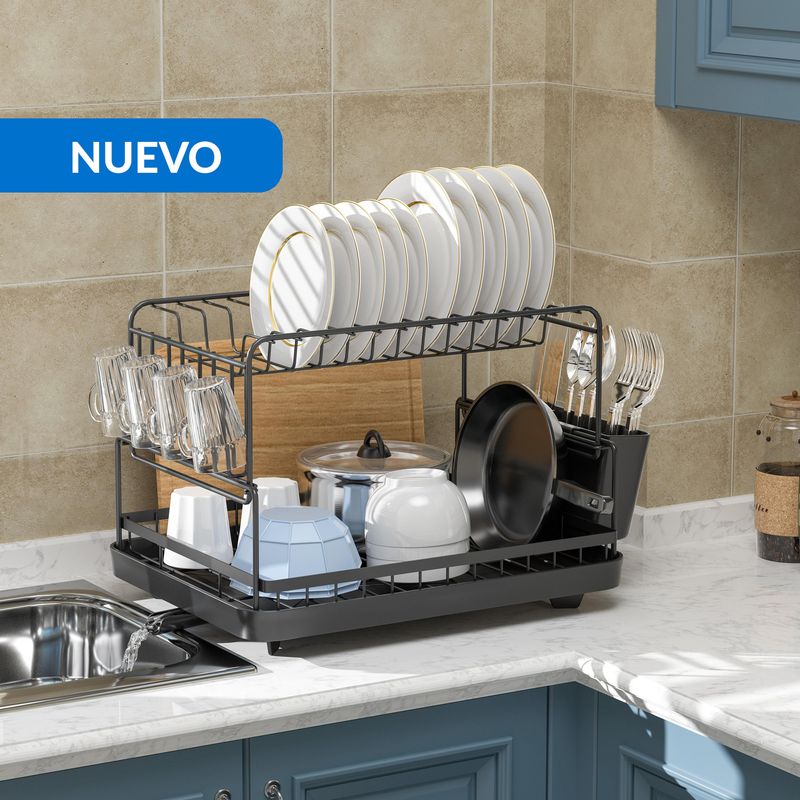 JUST HOME COLLECTION - Secaplatos 2 niveles negro 44x33x26,1 cm