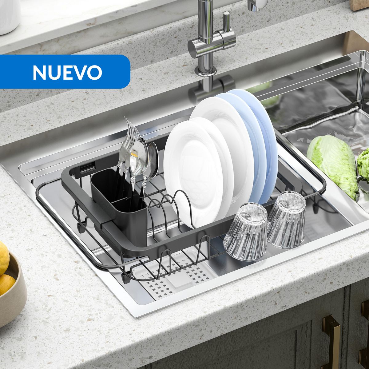 JUST HOME COLLECTION - Secaplatos metálico negro 35,4x27x4x13,8 cm