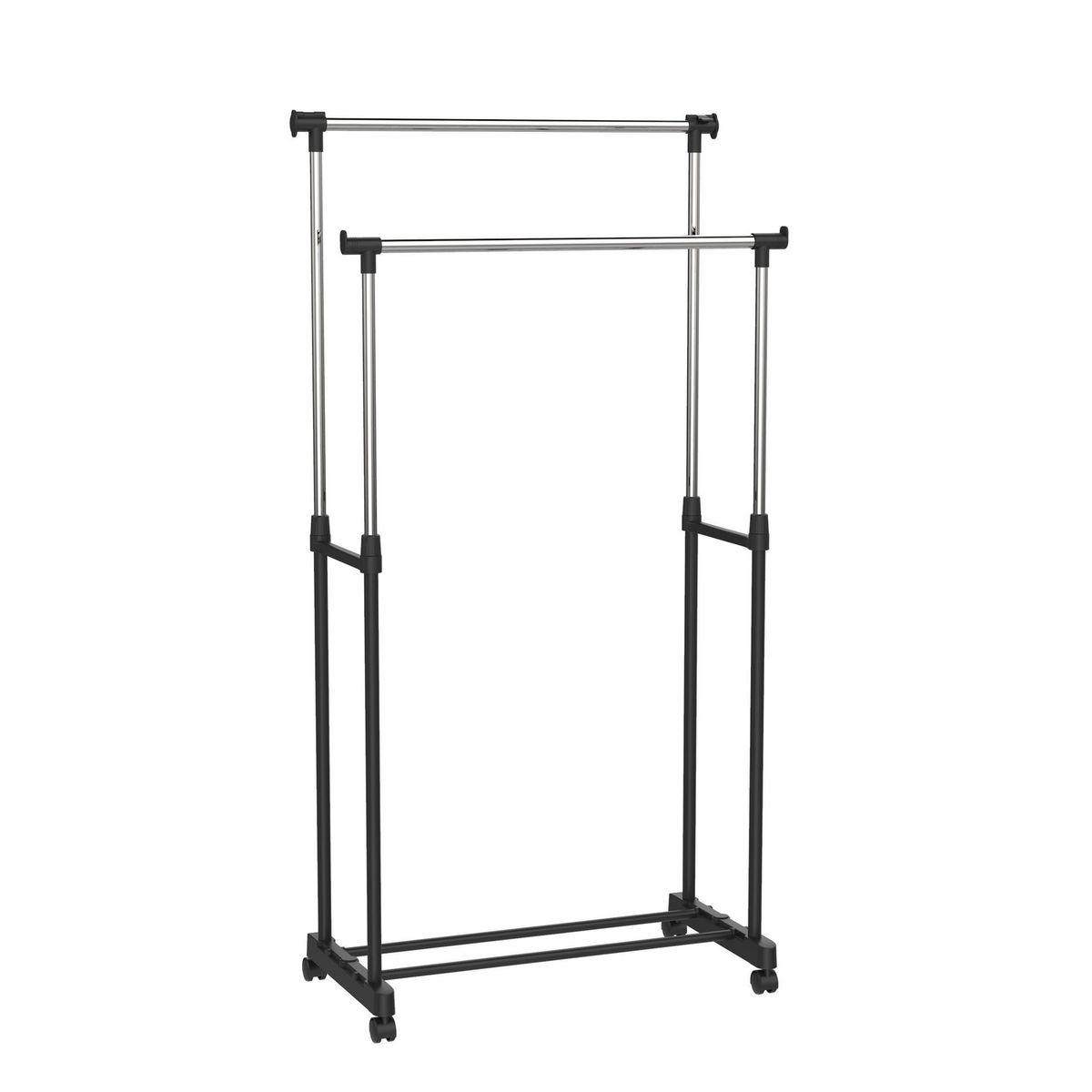 JUST HOME COLLECTION - Perchero Doble Barra con Ruedas Metal Negro