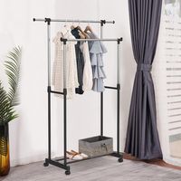 Perchero Doble Barra con Ruedas Metal Negro