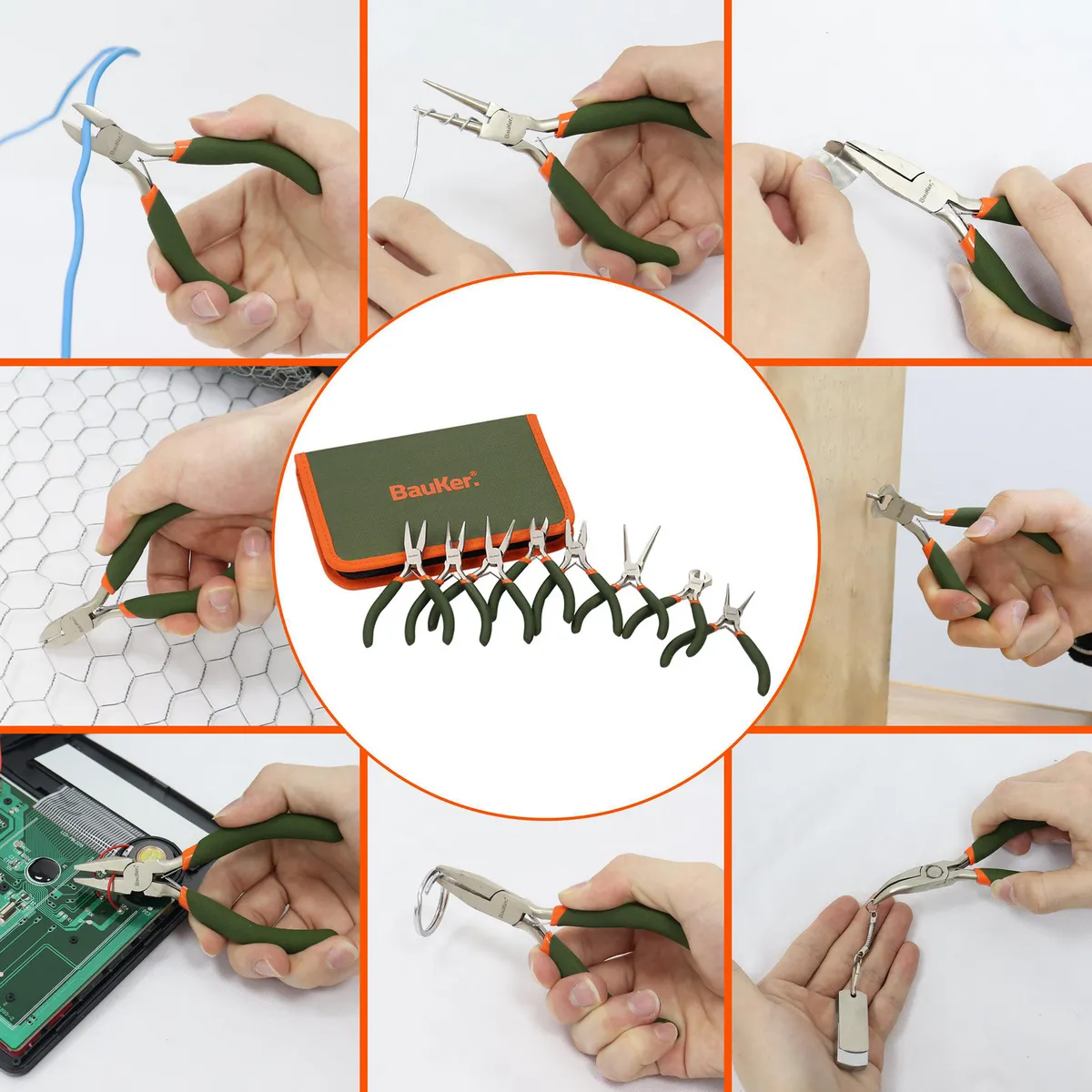 BAUKER - Set de Alicates Punta Retenes 8 piezas