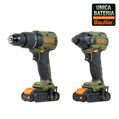 BAUKER - Kit Taladro Percutor 13 mm 20 V+ Atornillador Impacto 20 V +2 Baterías 2 AH + Cargador