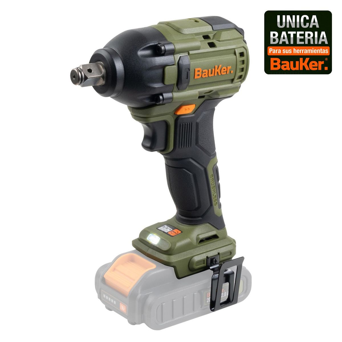 BAUKER - Llave Impacto Inalámbrico 20 V Brushless sin Batería