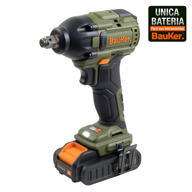 BAUKER - Llave Impacto Inalámbrico 20 V Brushless sin Batería