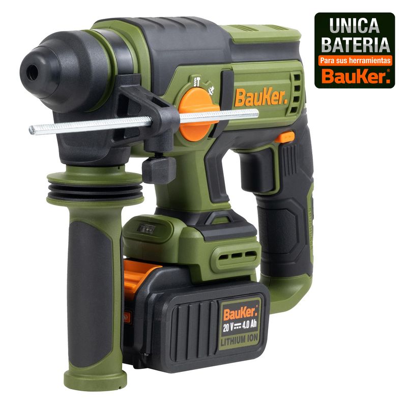 BAUKER - Rotomartillo SDS Plus Inalámbrico 20 V Brushless + 1 Batería 4 AH + Cargador