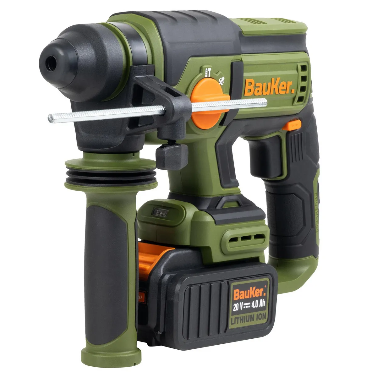 BAUKER - Rotomartillo SDS Plus Inalámbrico 20 V Brushless + 1 Batería 4 AH + Cargador