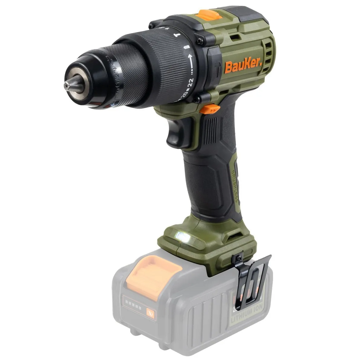 BAUKER - Taladro Percutor Inalámbrico 13 mm 20 V Brushles + 1 Batería 2AH + Cargador