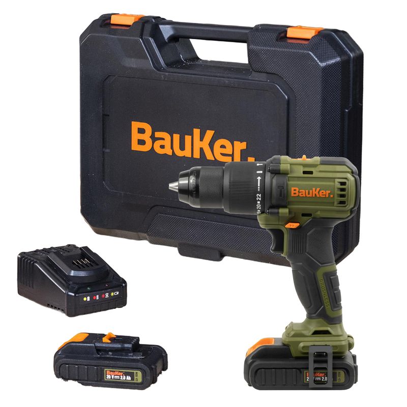 BAUKER - Taladro Percutor 13mm 20 V + 2 Baterías 2 AH + Cargador