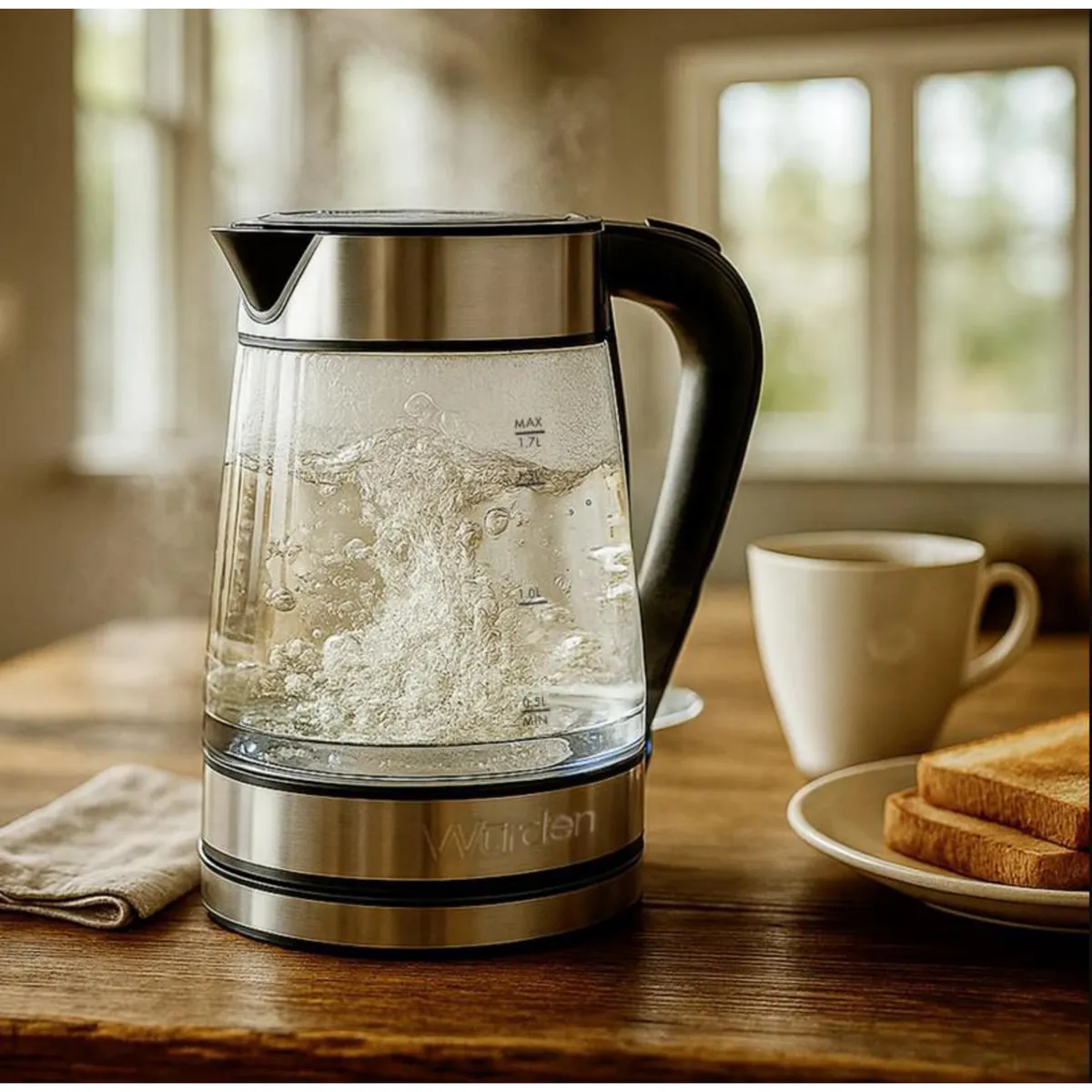 WURDEN - Hervidor Eléctrico de Vidrio 1.7 Litros Transparente; Plateado; Negro WKE-GLASS101