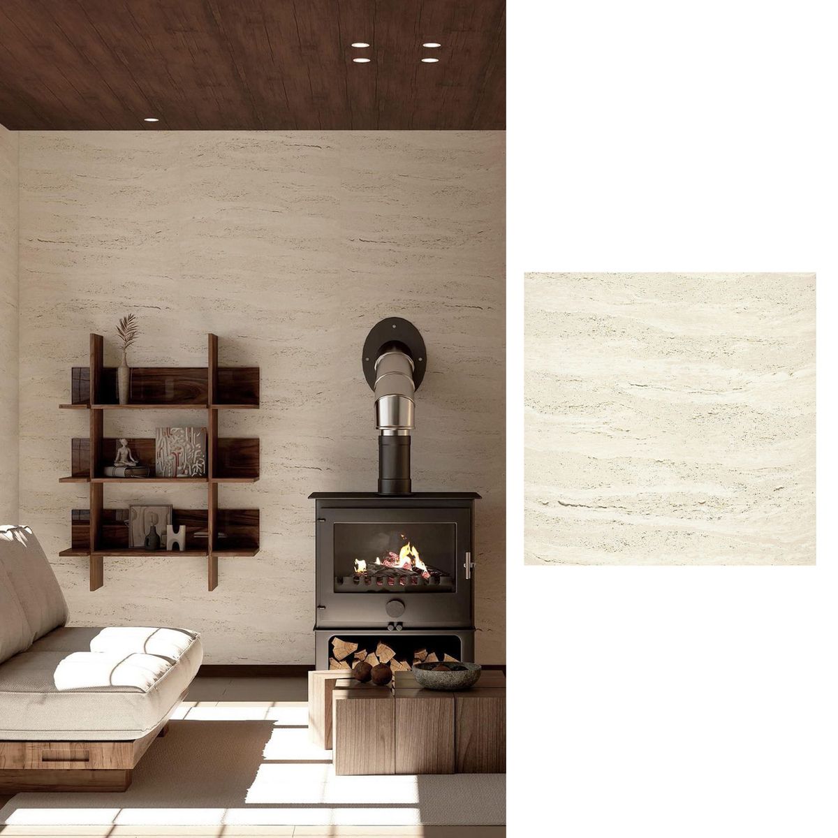 HOLZTEK - Porcelanato 60x60 cm Travertino Mate Blanco 1.44 m2