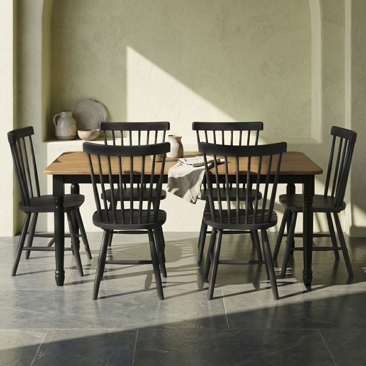 JUST HOME COLLECTION - Juego de comedor Emilia 6 Sillas Mesa Rectangular 150x90x75cm Café