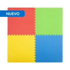 JUST HOME COLLECTION - Alfombra Puzzle 120x120 cm Polietileno Rojo, Verde, Azul, Amarillo