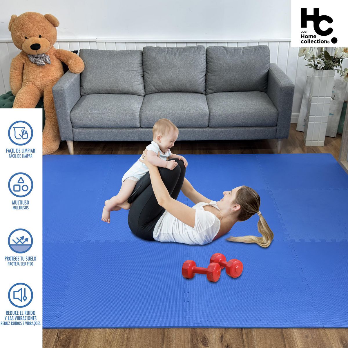 JUST HOME COLLECTION - Alfombra Puzzle 120x120 cm Polietileno Azul