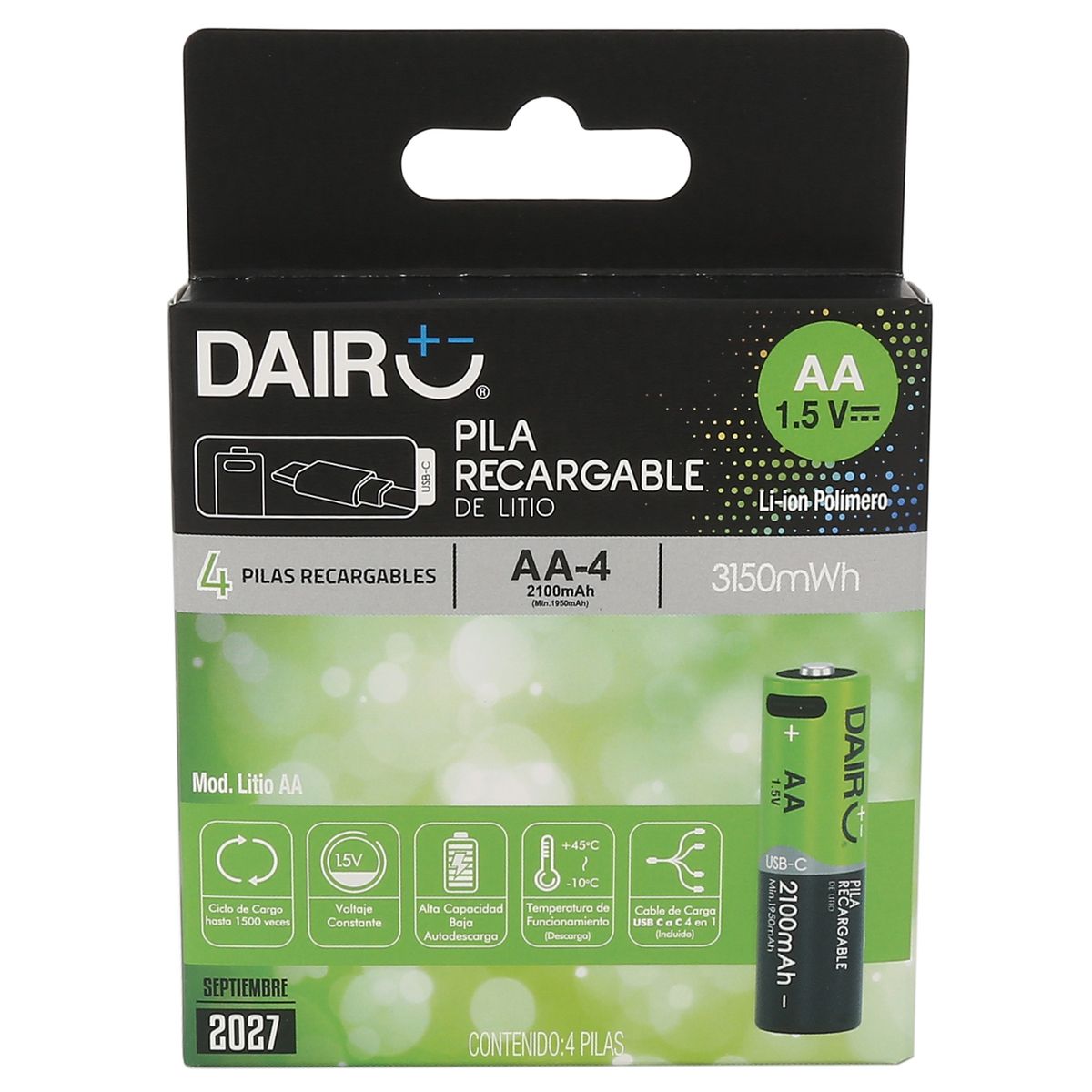DAIRU - Pila recargable vía USB-C AAx4