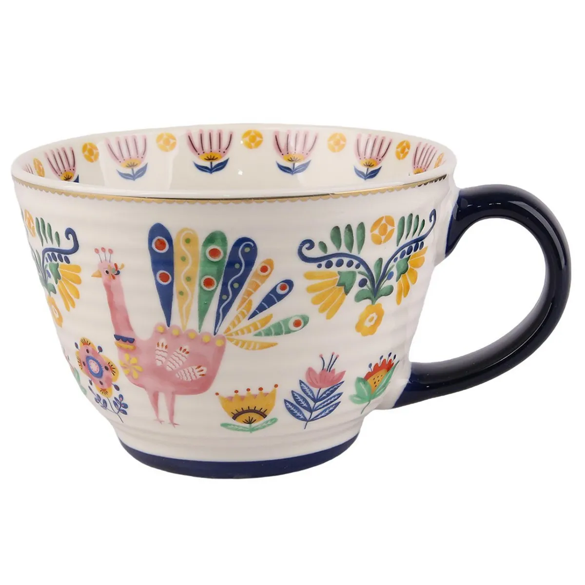 JUST HOME COLLECTION - Juego de Vajilla 3 Piezas Porcelana Pavo Real Multicolor