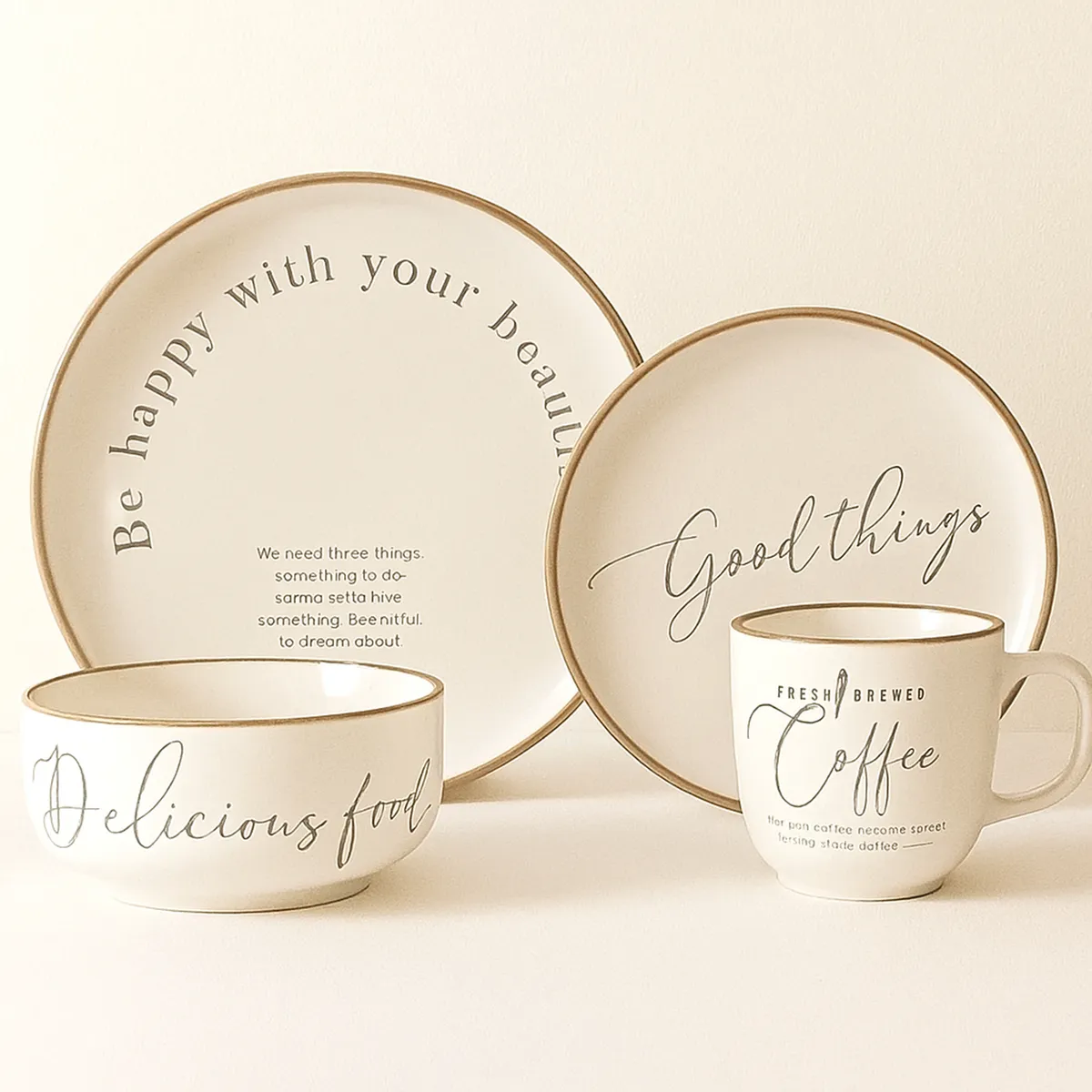 JUST HOME COLLECTION - Juego de Vajilla 16 Piezas Porcelana Palabra Blanco