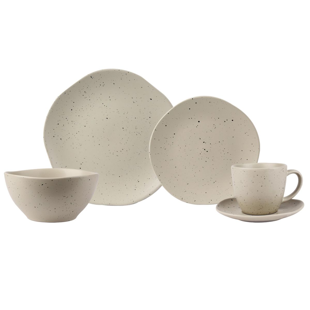 JUST HOME COLLECTION - Juego de Vajilla 30 Piezas Cerámica Tokyo Beige Moteado 6 personas