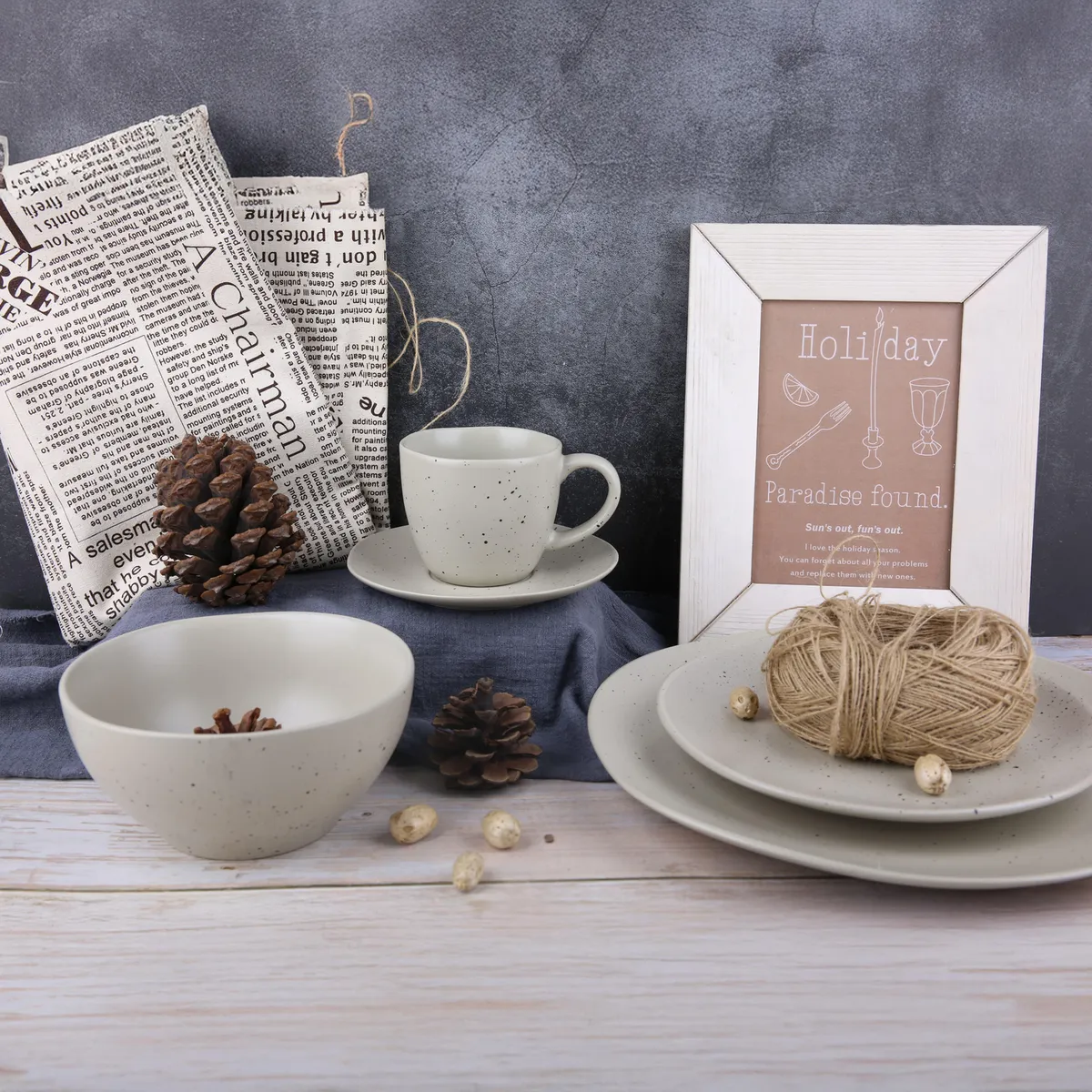 JUST HOME COLLECTION - Juego de Vajilla 30 Piezas Cerámica Tokyo Beige Moteado 6 personas