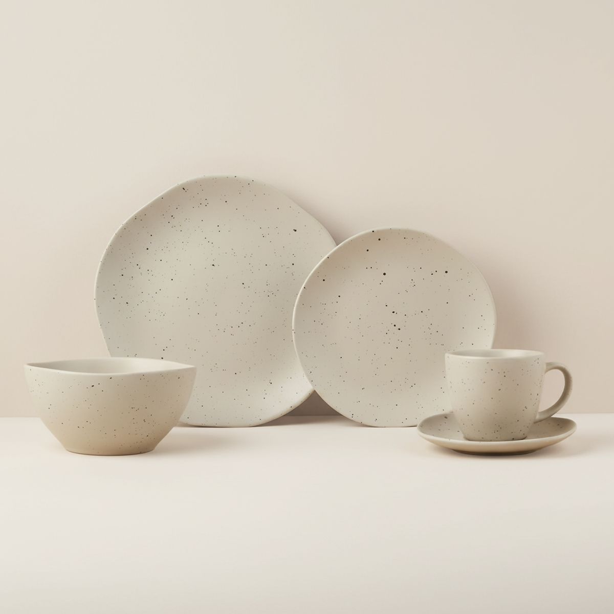 JUST HOME COLLECTION - Juego de Vajilla 30 Piezas Cerámica Tokyo Beige Moteado 6 personas