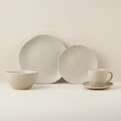 JUST HOME COLLECTION - Juego de Vajilla 30 Piezas Cerámica Tokyo Beige Moteado 6 personas