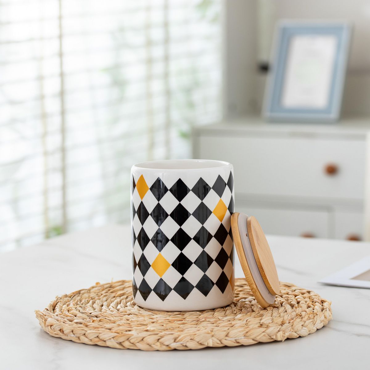 JUST HOME COLLECTION - Frasco tapa bambu blanco negro 660 ml