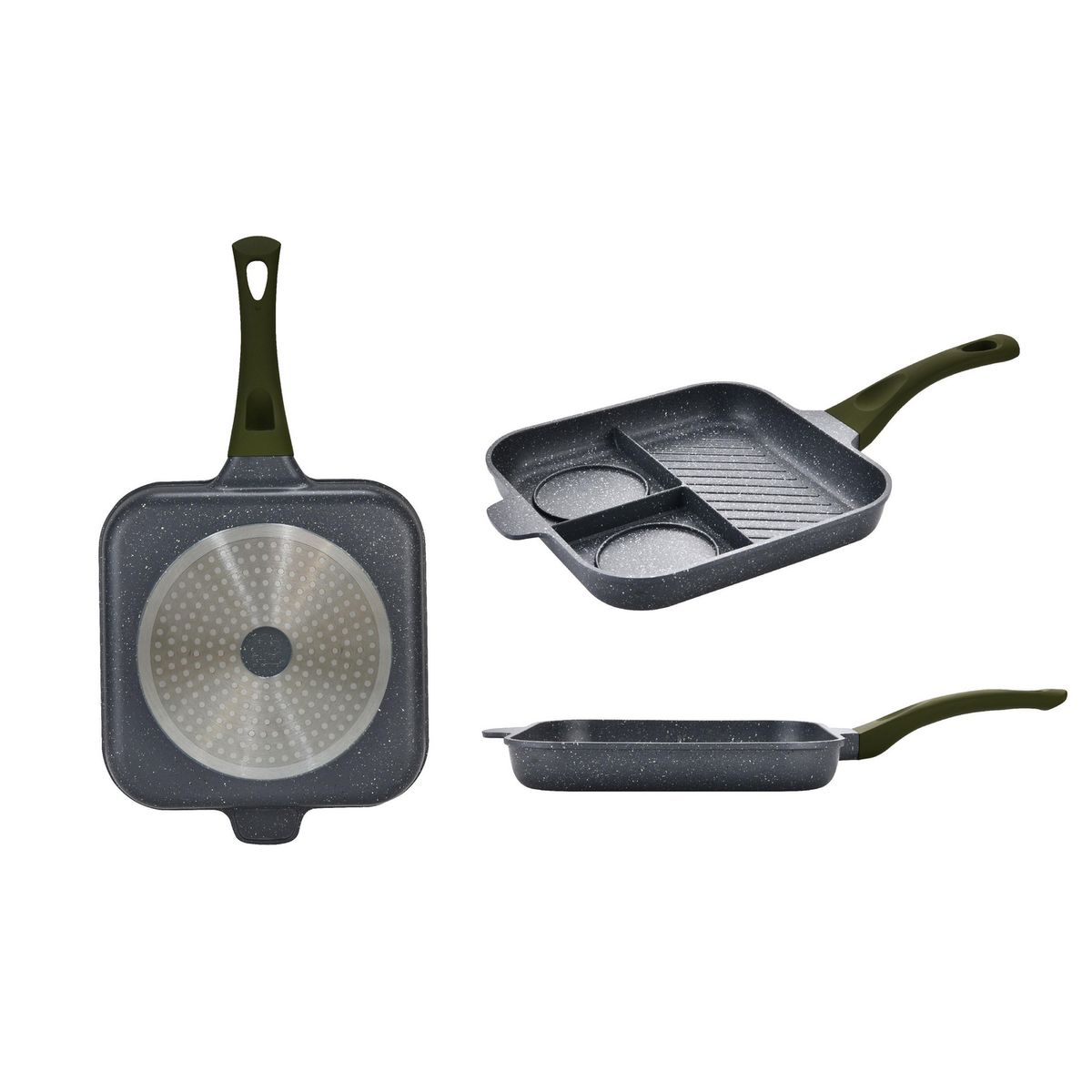 JUST HOME COLLECTION - Sartén Antiadherente 3 Divisiones 26 cm Aluminio Gris/Mármol