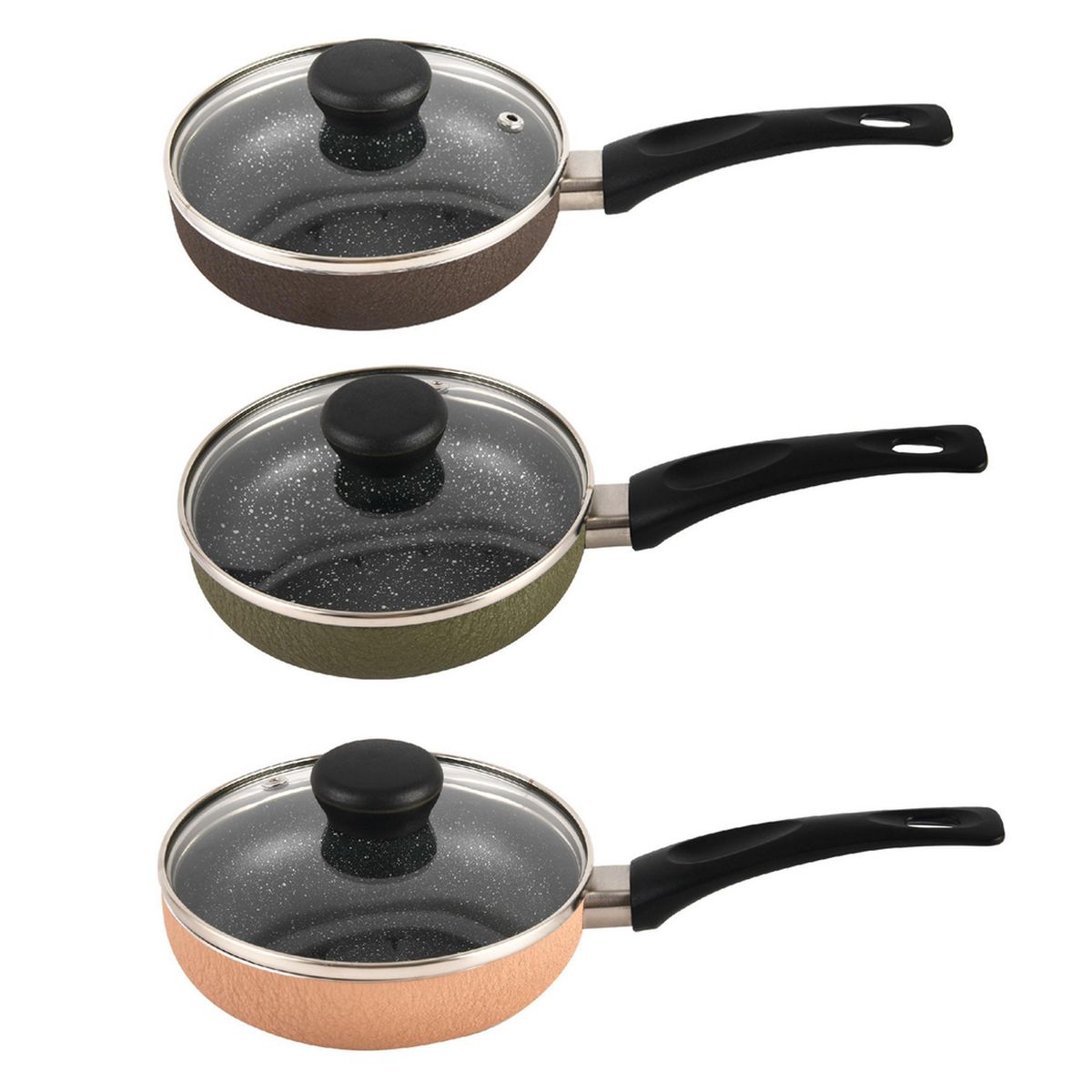 JUST HOME COLLECTION - Sartén Antiadherente con Tapa 14 cm Aluminio Colores Surtidos Verde/Rosado/Café