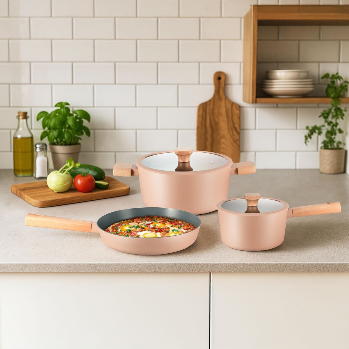 JUST HOME COLLECTION - Batería de Cocina 5 Piezas Acero inoxidable Bosque Naranjo