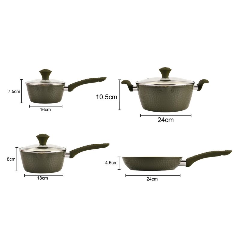 JUST HOME COLLECTION - Batería de Cocina 7 Piezas Cerámica Martillada Verde
